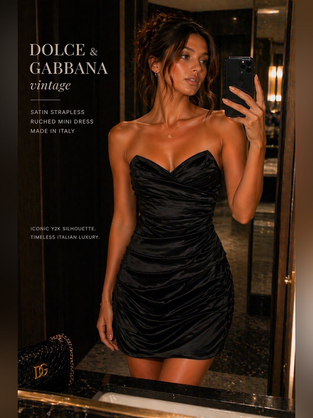 Vintage Dolce & Gabbana Black Silk Ruched Corset Cocktail Dress 38 - Picture 3 of 9